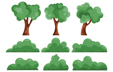 Set of trees isolated on white background Cartoon style Vector illustration