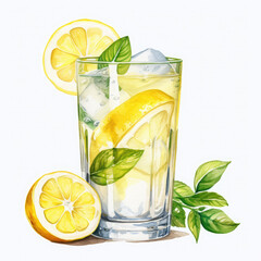 Lemon and glass Illustration, Generative Ai