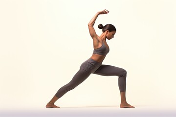 Young woman practicing yoga, standing in Urdhva Dhanurasana exercise, Young woman practicing yoga in the Natarajasana position, rear side view, no face revealed, no deformation, AI Generated