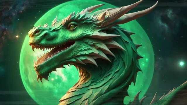Green wooden dragon according to the Chinese zodiac calendar. Video 4k, 3D for your works.