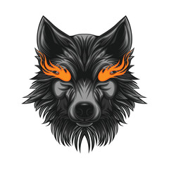 Black wolf head with orange horns Vector illustration on white background