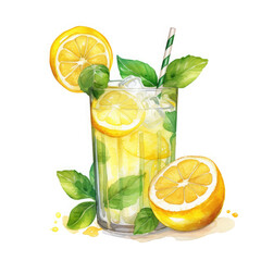 Fototapeta premium Lemon and glass Illustration, Generative Ai
