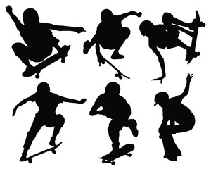 silhouettes of sketboard people