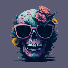 Stay on-trend with this exotic t-shirt design, featuring a stylish skull wearing sunglasses and surrounded by beautiful flowers for a unique and eye-catching look.