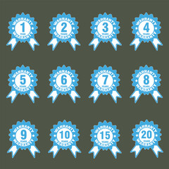 Set of years warranty labels, collection of year warranty badges