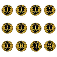 Naklejka premium Set of years warranty golden labels, collection of year warranty gold badges