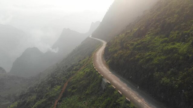 Rugged beauty of the Ma Pi Leng Pass at Vietnam, aerial