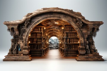 Obraz premium Hidden bookcase door swinging open to disclose a dimly lit library, creating an atmosphere of secrecy and adventure, Generative AI