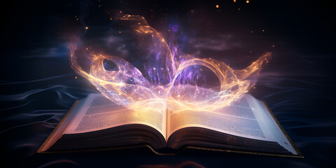 magic book with magic light ,A book with a glowing light coming out of it with generative ai
 