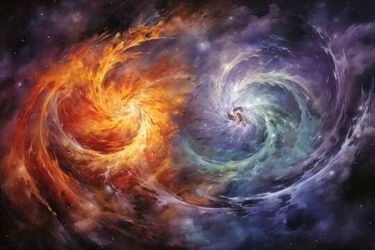 Whirling vortex elementals, conjuring powerful storms with their elemental prowess - Generative AI