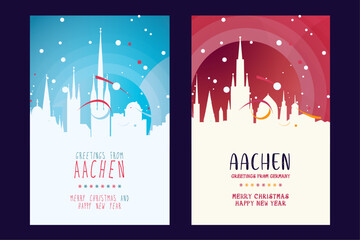 Germany Aachen city poster with Christmas skyline, cityscape, landmarks. Winter holiday, New Year vertical vector layout for brochure, website, flyer, leaflet, postcard