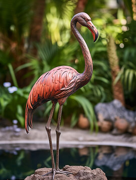 A Bronze Statue of a Flamingo