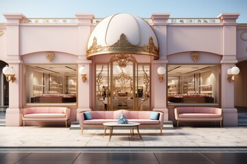 High-end jewelry store front with an empty signage, perfect for projecting your luxury jewelry brand, Generative AI - obrazy, fototapety, plakaty