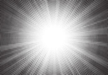 Halftone gradient sun rays pattern. abstract halftone vector dots background. monochrome dots pattern. pop art, comic small dots. star rays halftone poster. shine, explosion. sunrise rays background.