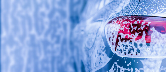 car cleaning and washing with foam soap background