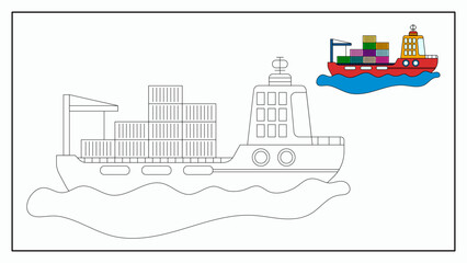 Tanker Ship or Cargo Coloring Page Illustration For Kid.
Water Transport Collection. Vector Cartoon Doodle Style