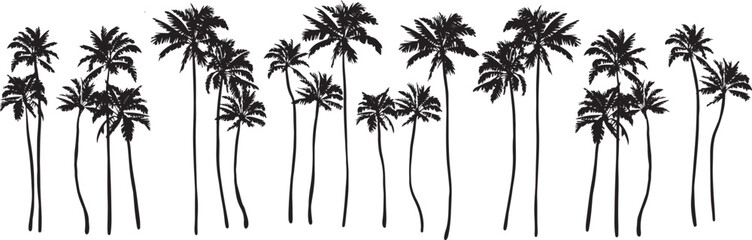 Black palm tree set vector illustration on white background silhouette art black white stock illustration png - obrazy, fototapety, plakaty