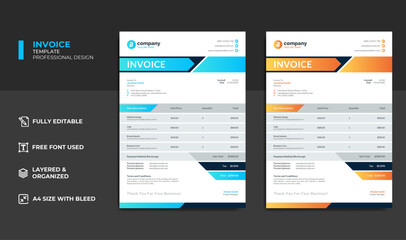 Fototapeta na wymiar Invoice template business minimal design blue color and orange color vector