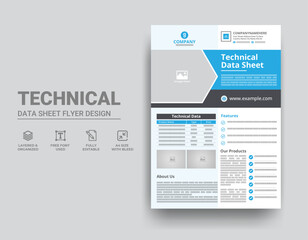 Technical Data Sheet Flyer Template Design - obrazy, fototapety, plakaty