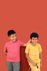 Fototapeta premium 9-year-old Latino children get upset and bully each other as a form of physical, psychological, verbal and social abuse among students