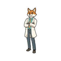 Fox Doctor or Lab Scientist Cartoon Character in White Coat