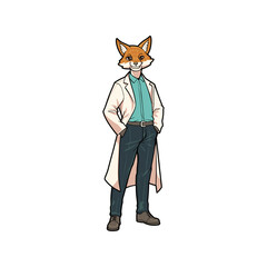 Fox Doctor or Lab Scientist Cartoon Character in White Coat