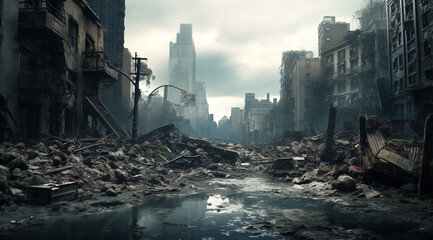 dystopian city in ruins