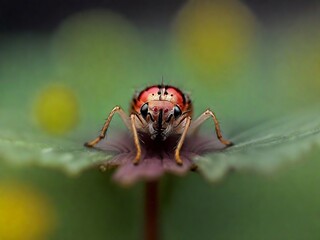 fly on the fower micro photography, Close up macro House fly, House fly on flower| AI-GENERATED 
