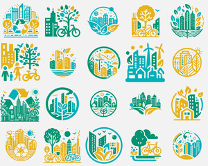 Elementos de Ciudad Verde: Gráficos Urbanos Vectoriales Ecoamigables - obrazy, fototapety, plakaty