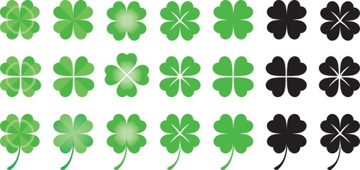 四つ葉のクローバーのベクターイラストセット