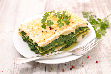 Healthy spinach italian lasagne on plate