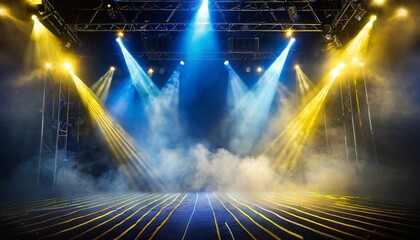 Smokey Extravaganza: Club Stage with Blue and Yellow Lights