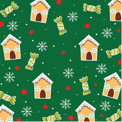 christmas theme background with gingerbread house decorations and candy