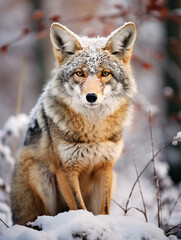 A Photo of a Coyote in a Winter Setting