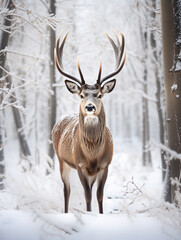 Naklejka na ściany i meble A Photo of a Deer in a Winter Setting