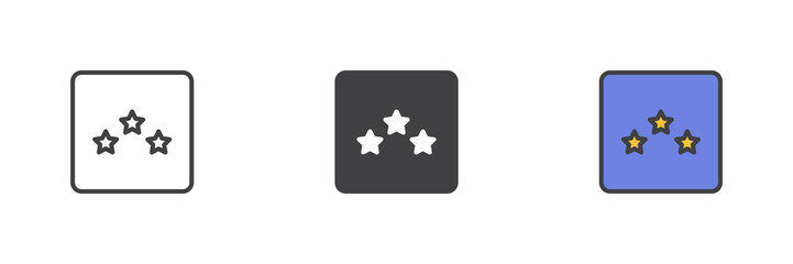Three stars hotel rating different style icon set