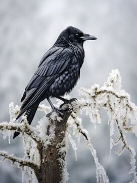 A Photo of a Crow in a Winter Setting