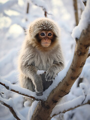 A Photo of a Monkey in a Winter Setting