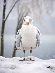 A Photo of a Seagull in a Winter Setting