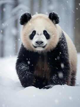 A Photo of a Panda in a Winter Setting