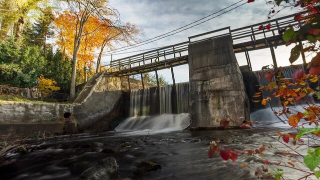 Beautiful Waterfall Flowing During Fall, Time Lapse
