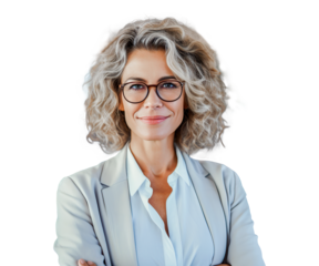 Beautiful 50s mid aged mature woman isolated on white background.