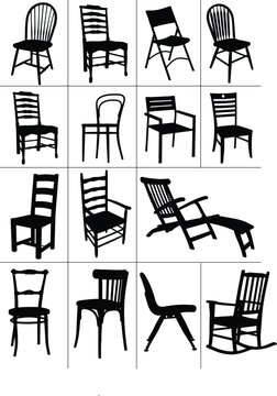 Big set of home chair silhouettes. Vector illustration