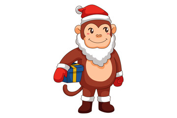 Cute Christmas Monkey Cartoon Character Design