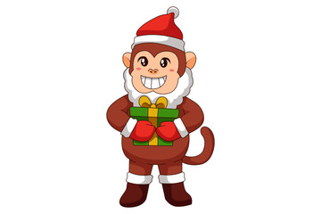 Cute Christmas Monkey Cartoon Character Design