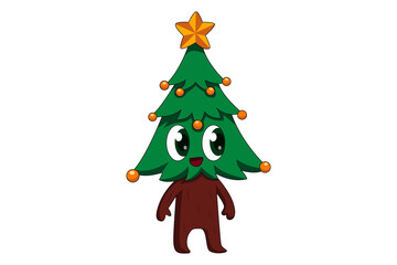 Cute Christmas Tree Cartoon Character Design
