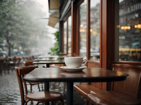 A cup of coffee in the rainy day