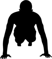 Digital png silhouette image of man doing push ups on transparent background