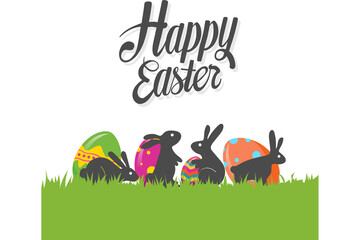 Obraz na płótnie Canvas Digital png illustration of rabbits, easter eggs and happy easter text on transparent background