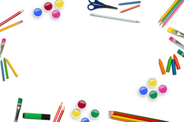 Digital png illustration of school items and copy space on transparent background